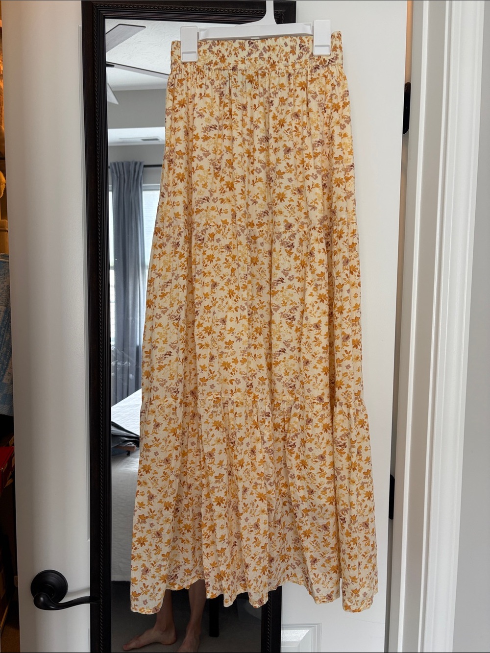 Able Cotton Yellow Floral Tiered Maxi Skirt